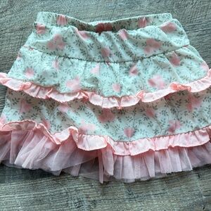 Badgley Mischka Girls Pink Floral Ruffle Skirt Tulle Hem Size 2T Easter Dressy